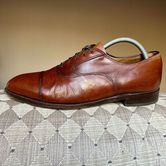 Limited Collection Johnston Murphy Cognac Brown Leather Dress Cap Toe Oxford 9 - Picture 2 of 16
